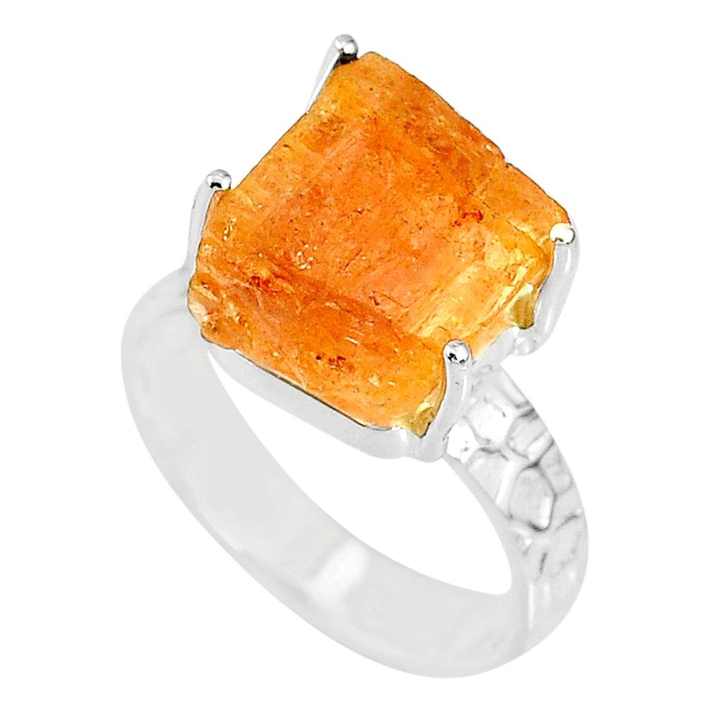 8.83cts natural raw imperial topaz 925 silver solitaire ring size 8 r79543