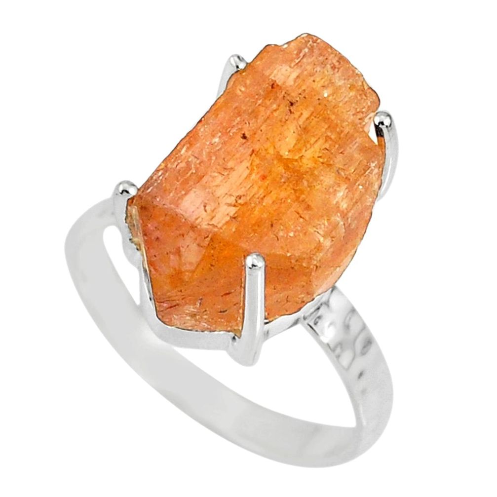 9.27cts natural raw imperial topaz 925 silver solitaire ring size 8 r79559