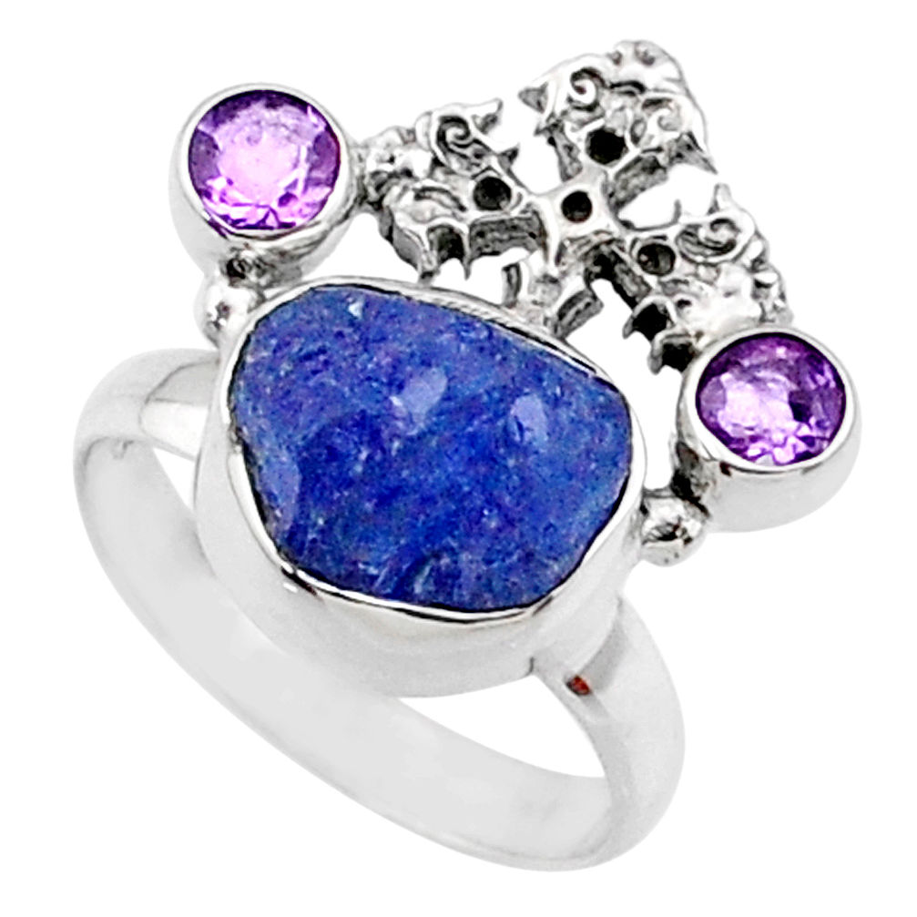 8.55cts natural raw tanzanite 925 silver holy cross ring size 7 r66962