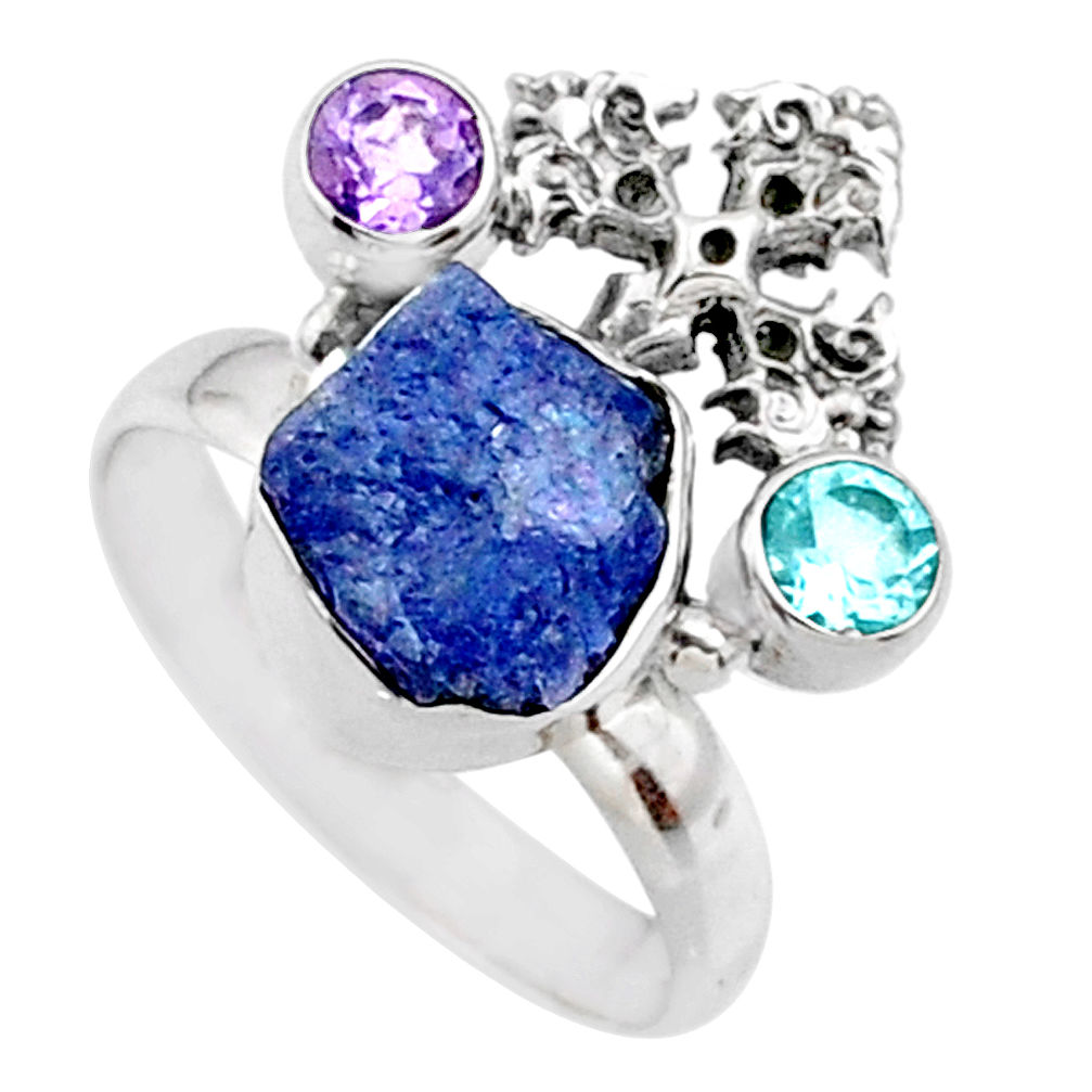 8.05cts natural raw tanzanite 925 silver holy cross ring size 8 r66976