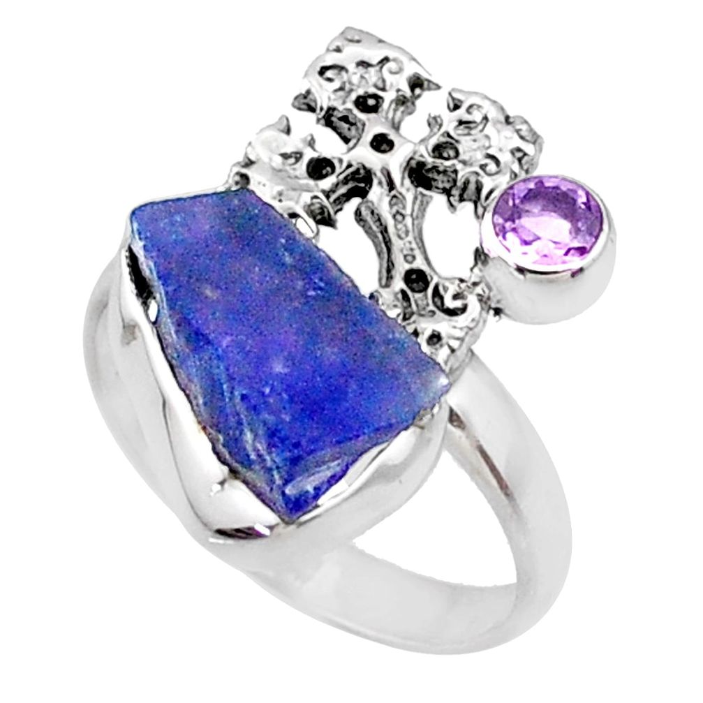 8.94cts natural raw tanzanite 925 silver holy cross ring size 9 r66970