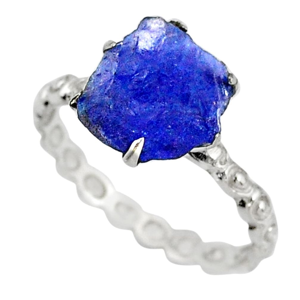2.36cts natural raw tanzanite rough 925 silver solitaire ring size 6.5 r79380