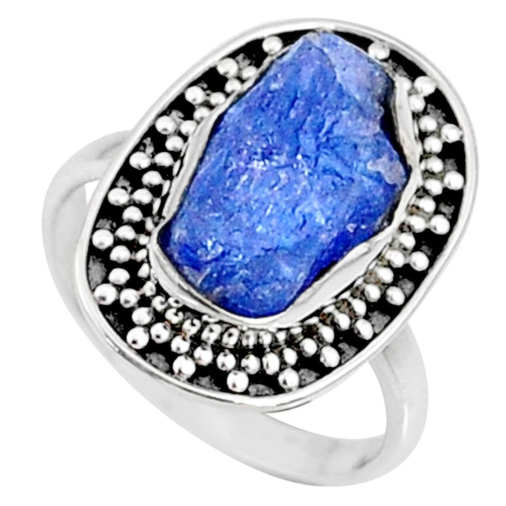 6.26cts natural raw tanzanite 925 silver solitaire ring size 7 r66714