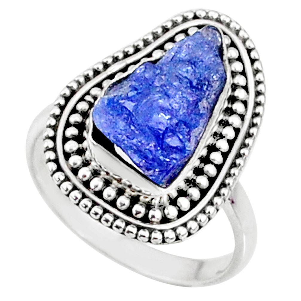 6.85cts natural raw tanzanite 925 silver solitaire ring size 8 r66720