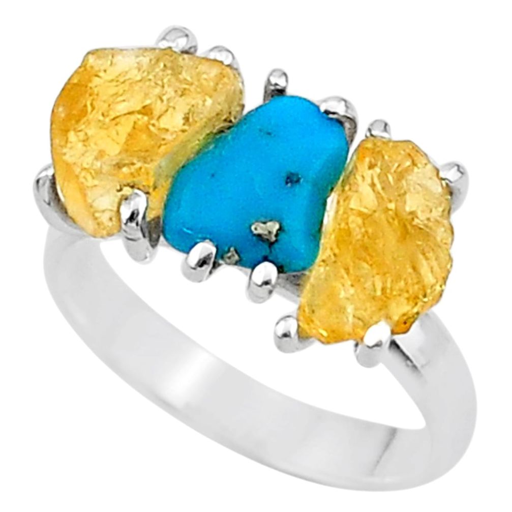 8.73cts natural raw turquoise citrine rough 925 silver ring size 7 t15042