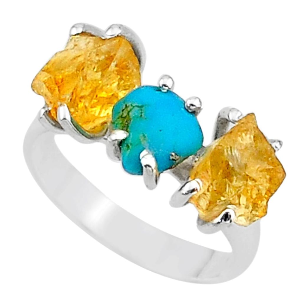 8.26cts natural raw turquoise citrine rough 925 silver ring size 7 t15044