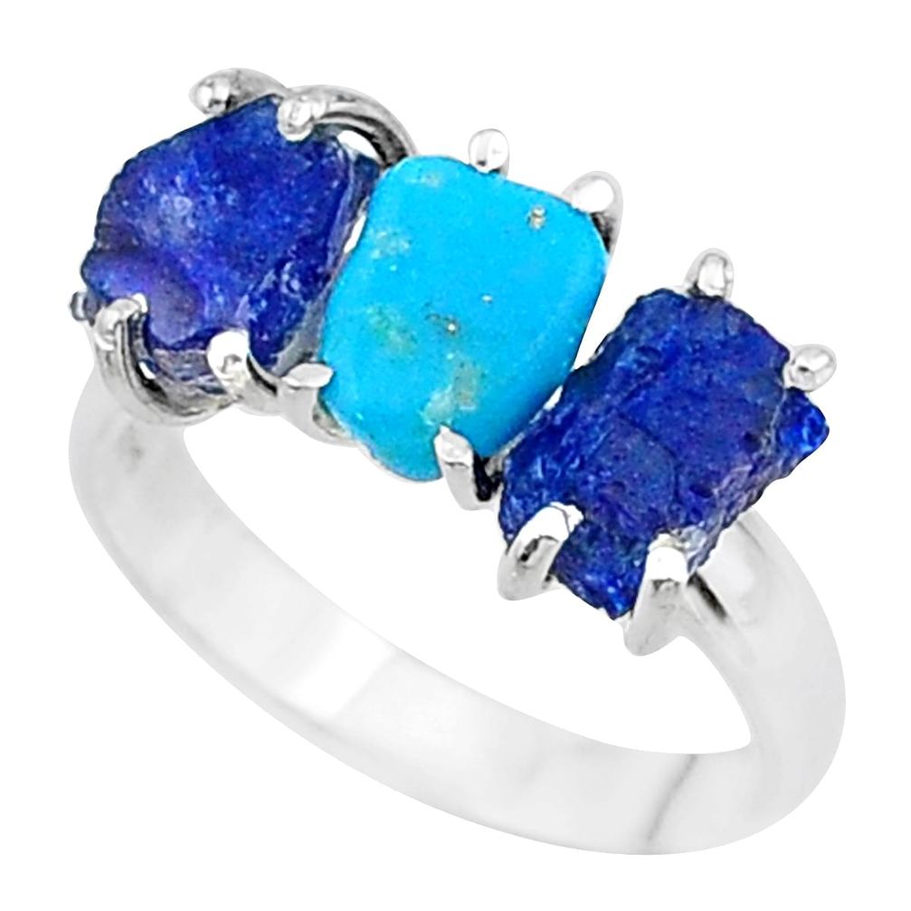 9.61cts natural raw turquoise sapphire rough 925 silver ring size 9 t15021