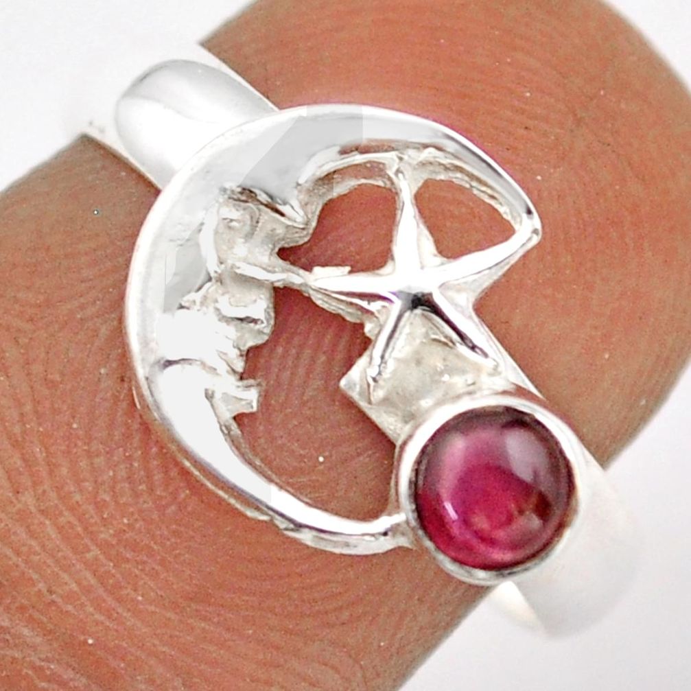 0.39cts natural red garnet 925 silver crescent moon star ring size 7 t89386