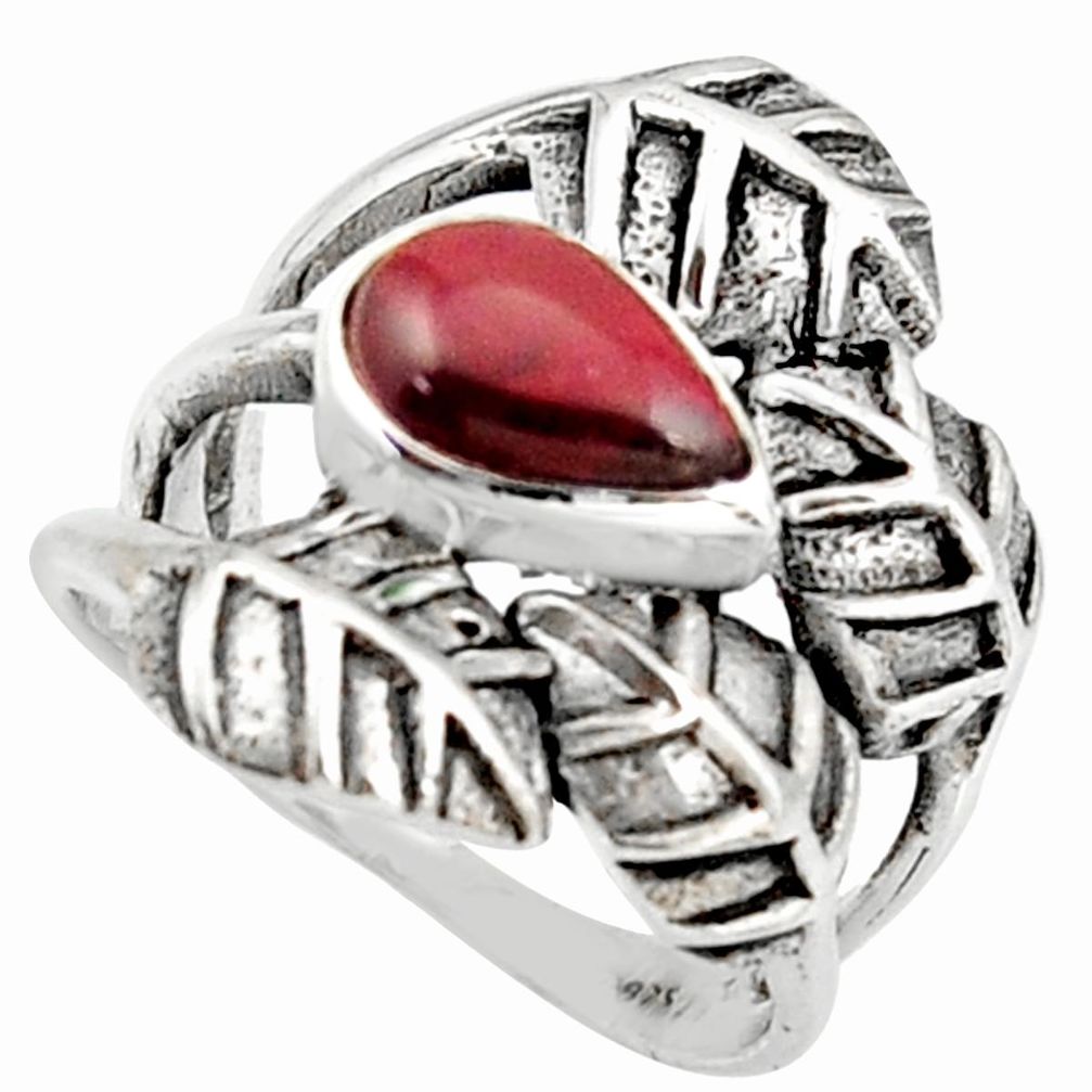 2.10cts natural red garnet 925 silver solitaire leaf charm ring size 8.5 r37061