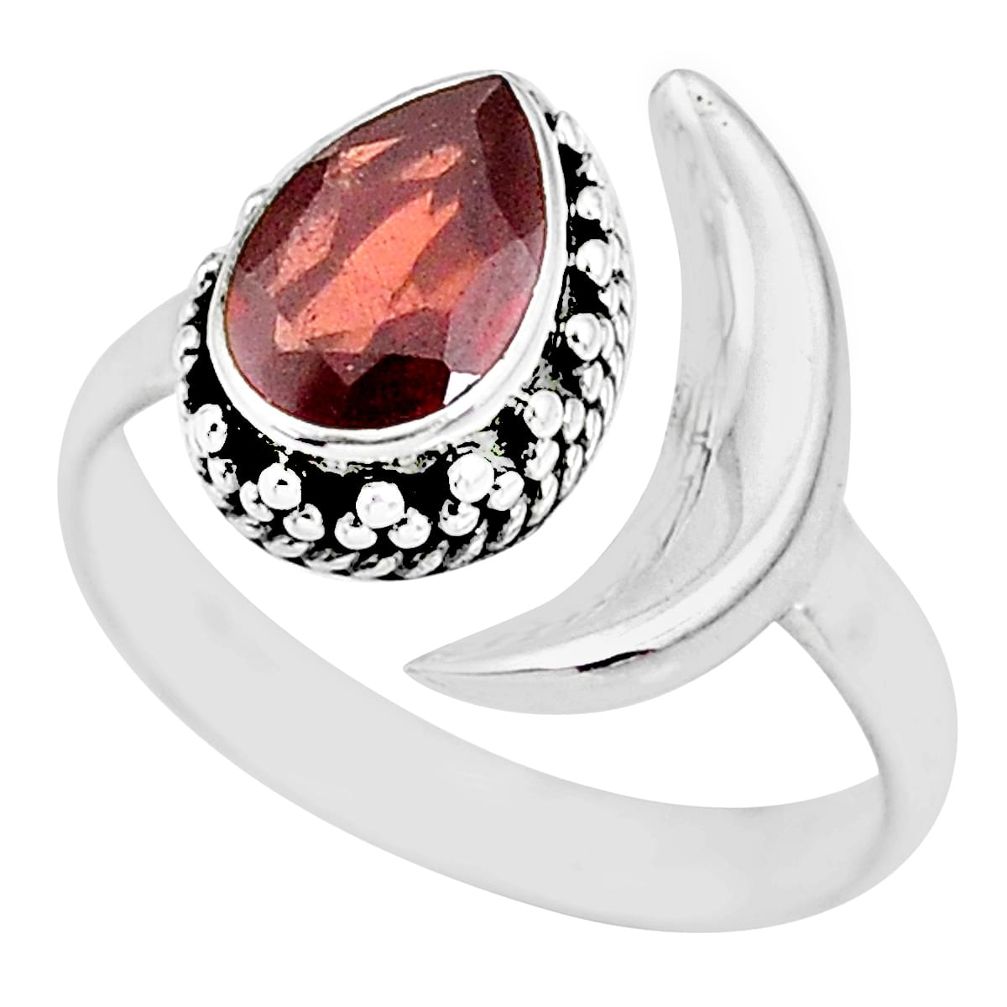 2.26cts natural red garnet 925 sterling silver moon ring size 8.5 r89791