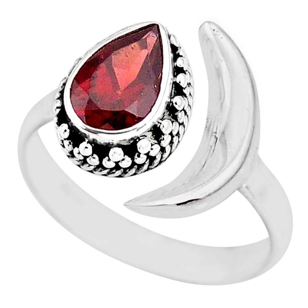 2.67cts natural red garnet 925 sterling silver moon ring size 9.5 r89806