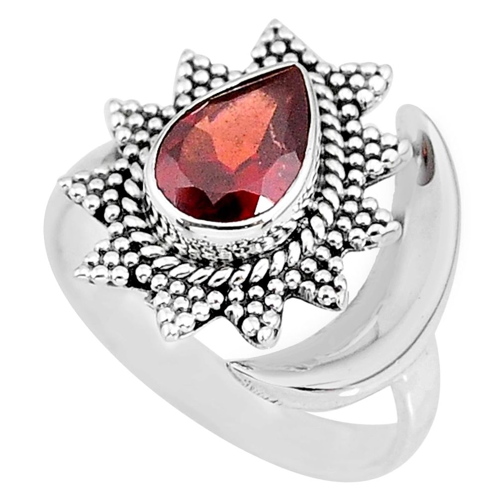 2.67cts natural red garnet 925 sterling silver moon ring size 8.5 r89844