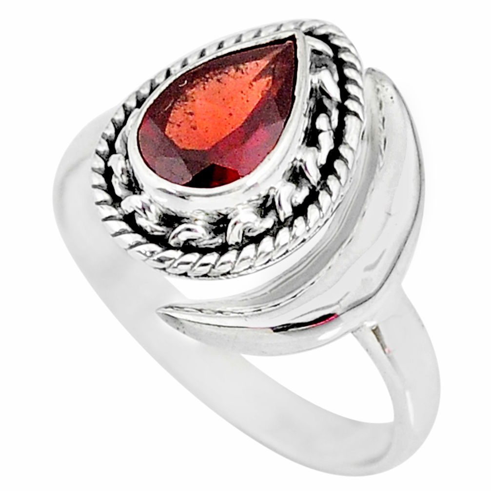 2.50cts natural red garnet 925 sterling silver moon ring size 6 r89749