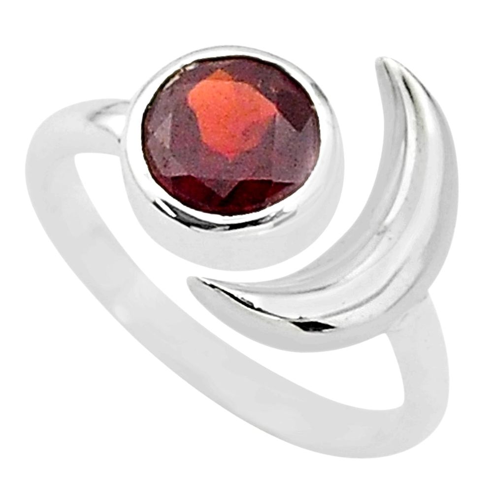 2.44cts natural red garnet 925 sterling silver adjustable moon ring size 6 t4244