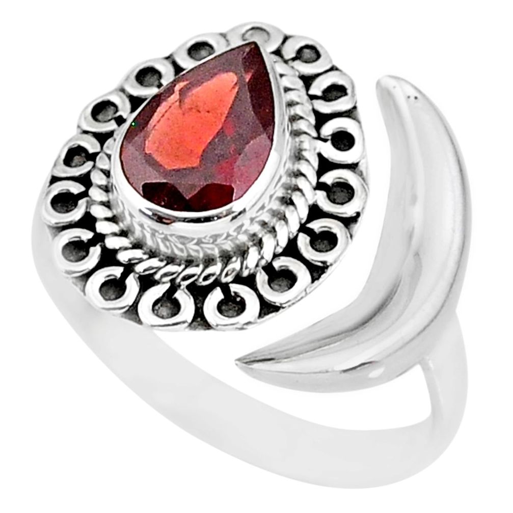 2.29cts natural red garnet 925 sterling silver moon ring size 7 r89710