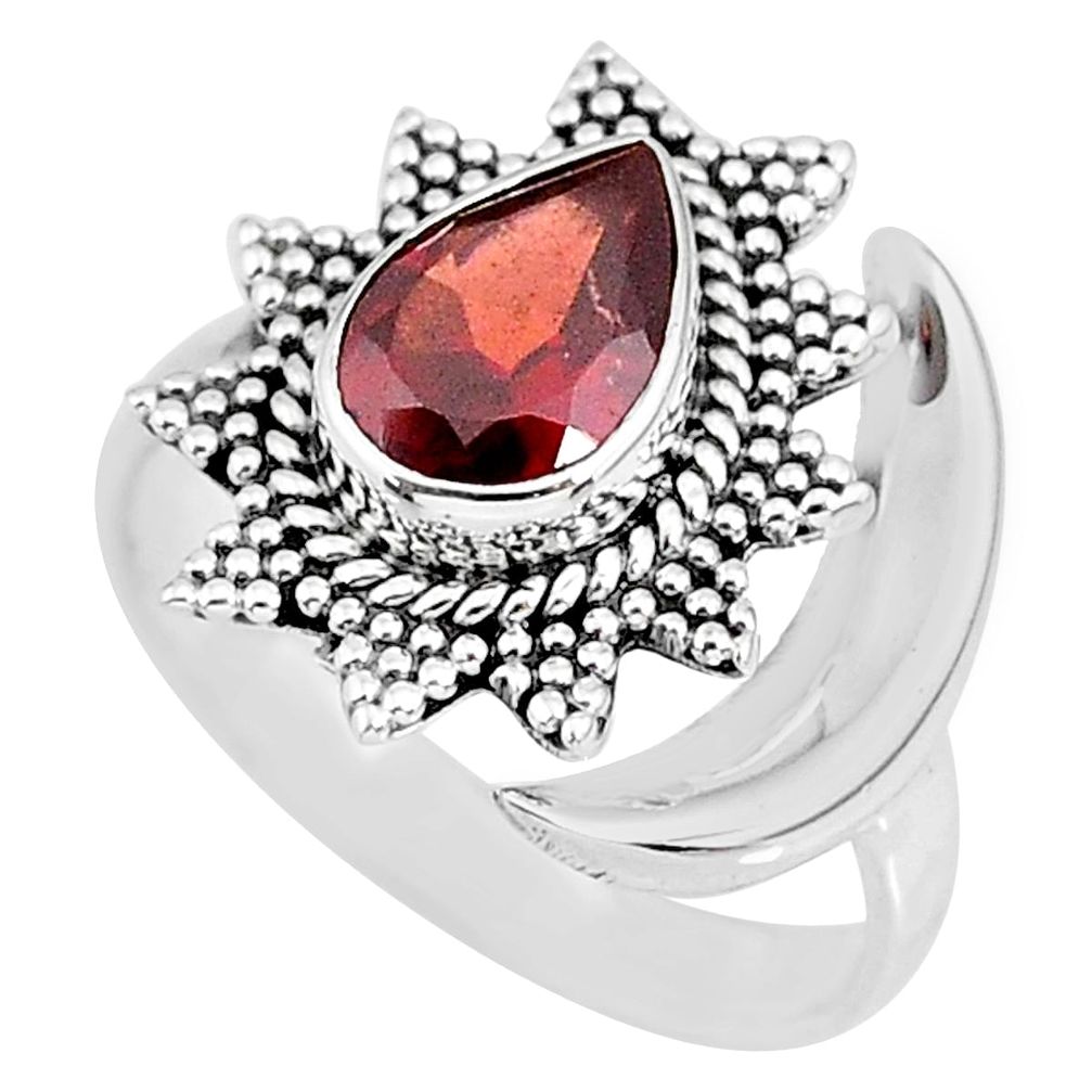 2.52cts natural red garnet 925 sterling silver moon ring size 7 r89827