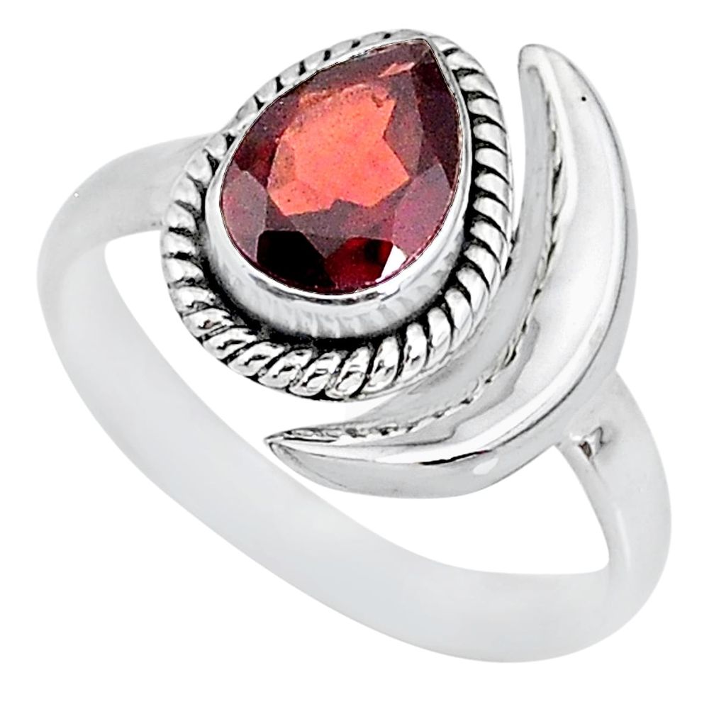 2.26cts natural red garnet 925 sterling silver moon ring size 8 r89645