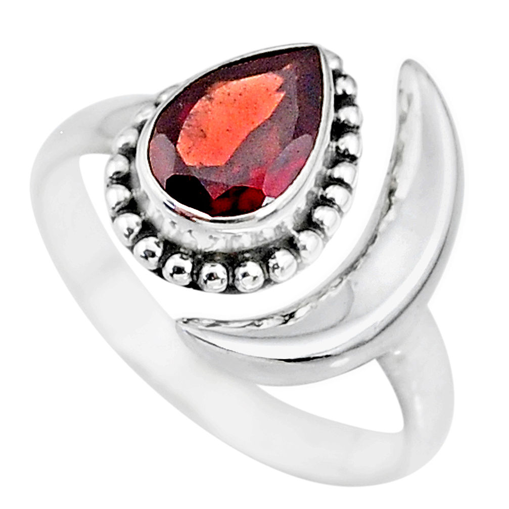 2.24cts natural red garnet 925 sterling silver moon ring size 8 r89665