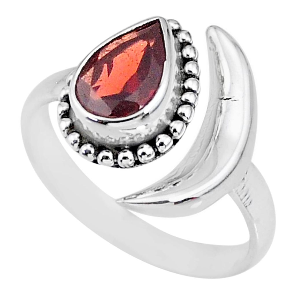 2.25cts natural red garnet 925 sterling silver moon ring size 8 r89685