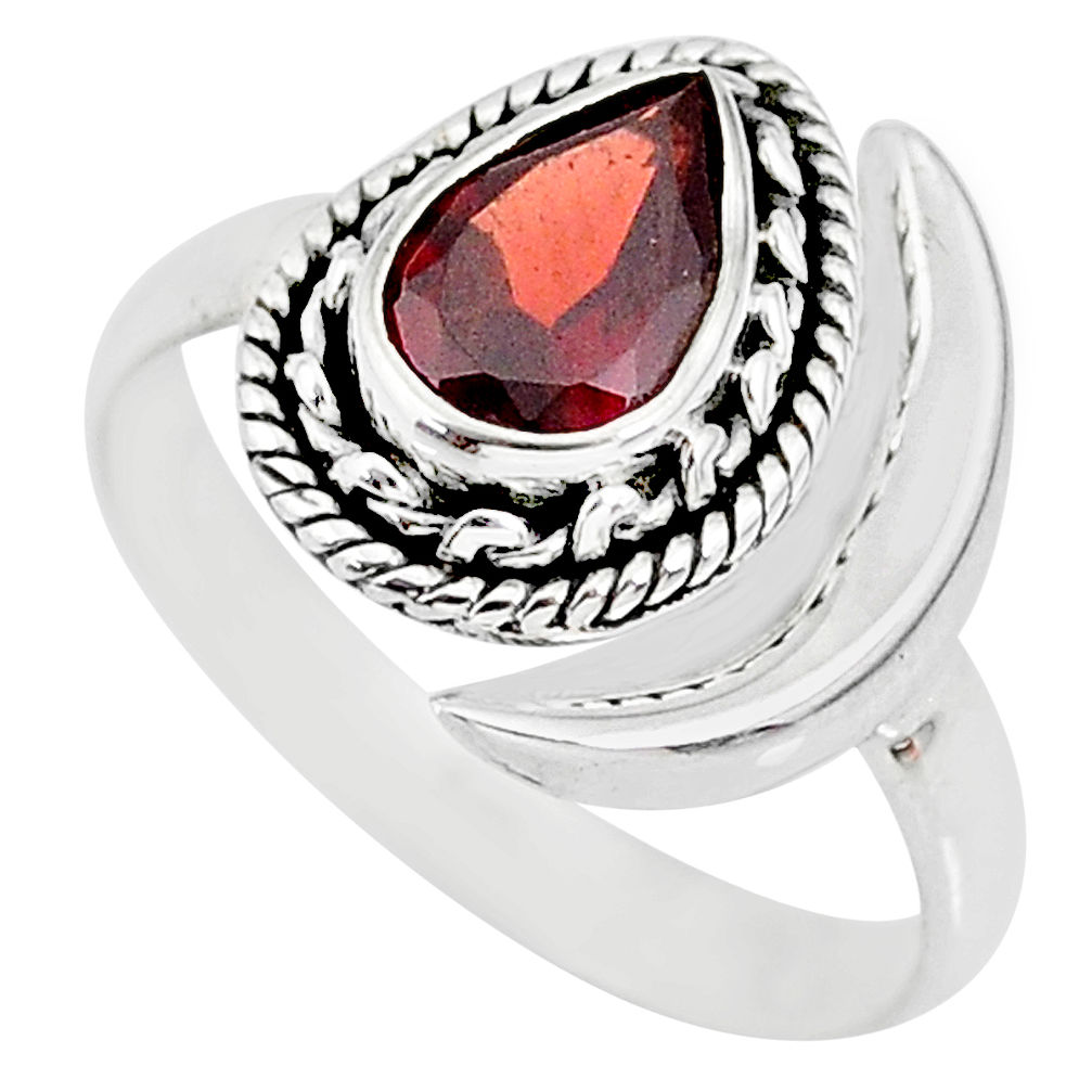 2.39cts natural red garnet 925 sterling silver moon ring size 8 r89764