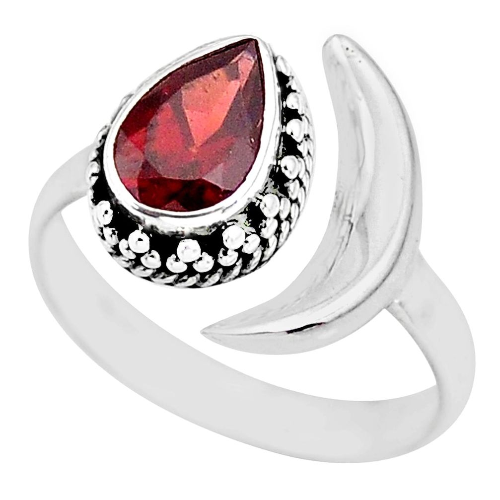 2.24cts natural red garnet 925 sterling silver moon ring size 9 r89809