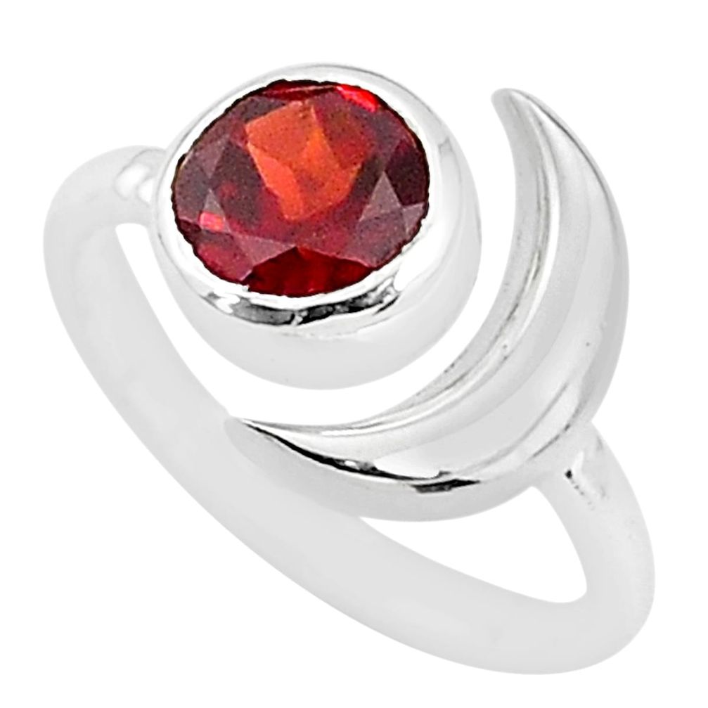 2.46cts natural red garnet 925 silver adjustable moon ring size 5.5 t4247
