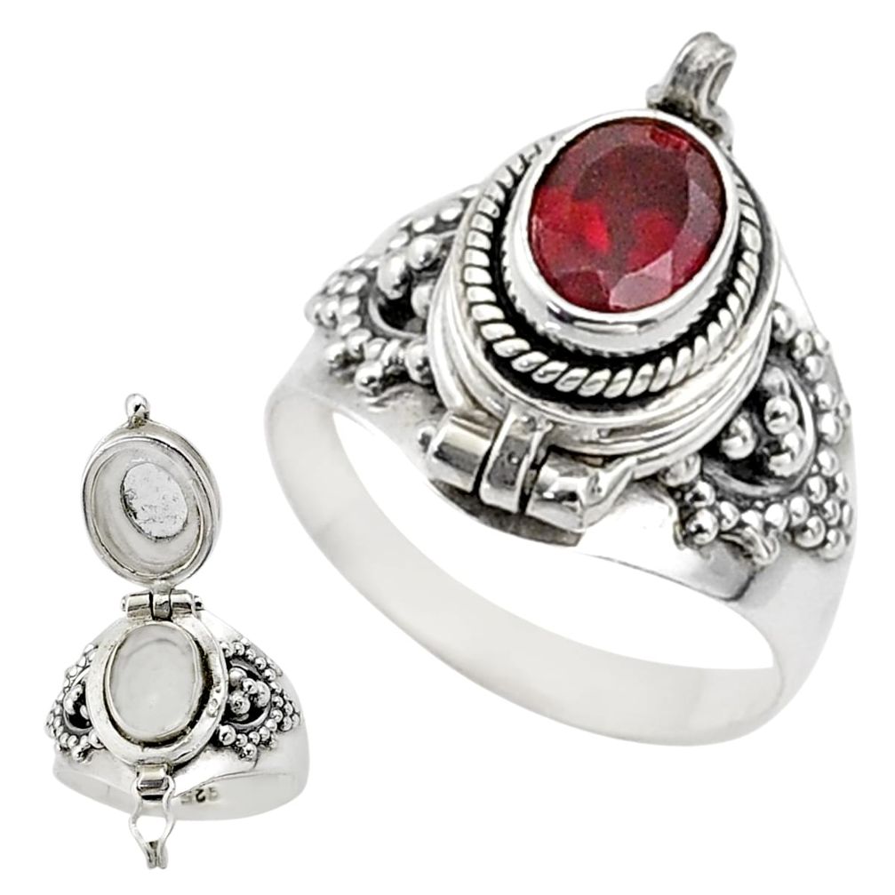 2.09cts natural red garnet 925 sterling silver poison box ring size 8 t73325