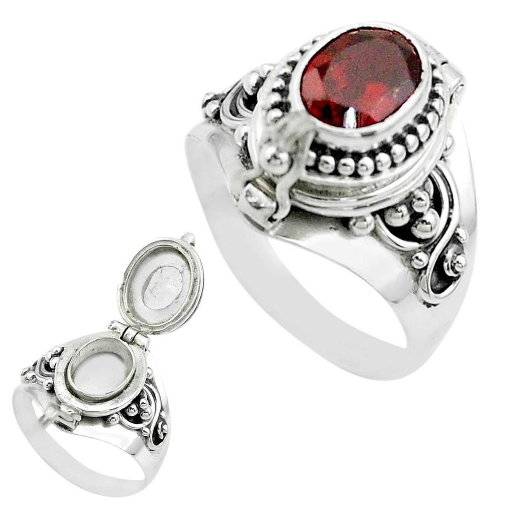 1.92cts natural red garnet 925 sterling silver poison box ring size 7.5 t52806