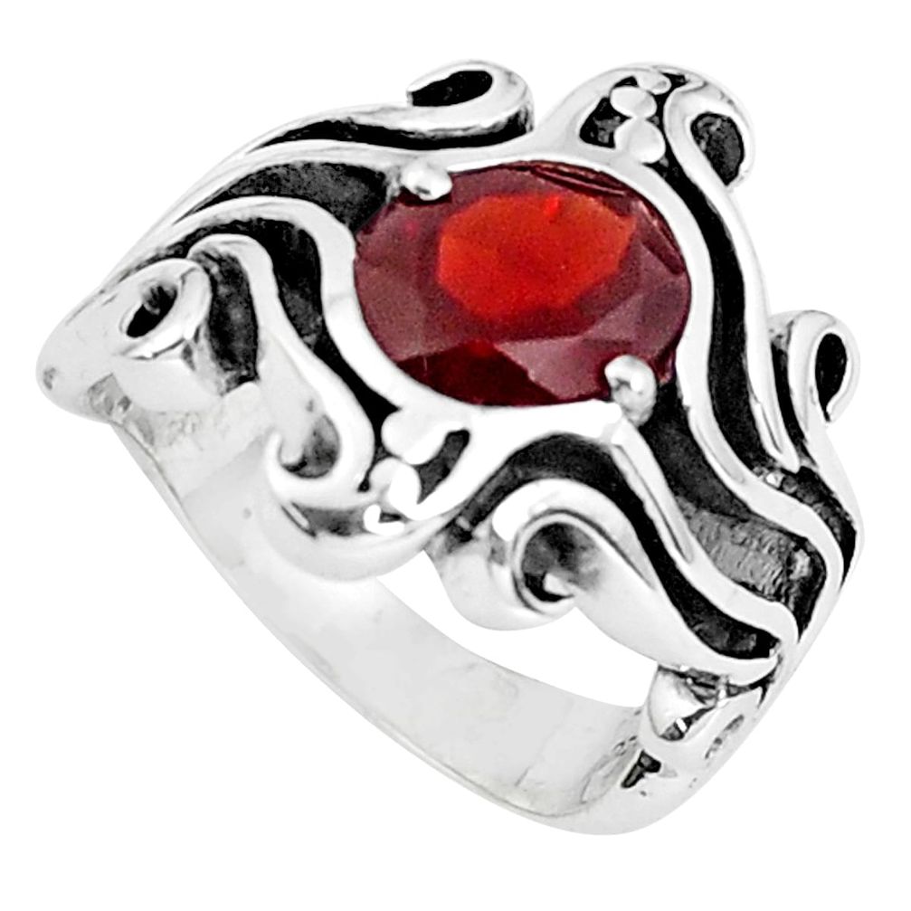 2.99cts natural red garnet 925 sterling silver solitaire ring size 8.5 p37242