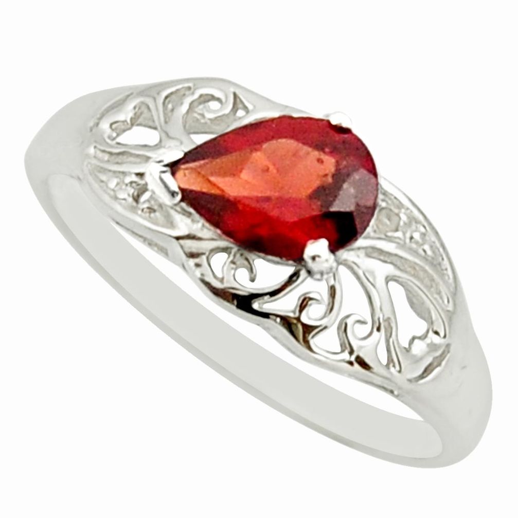 1.58cts natural red garnet 925 sterling silver solitaire ring size 5.5 r25674
