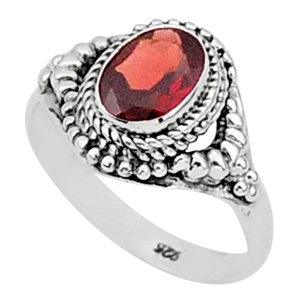 1.96cts natural red garnet 925 sterling silver solitaire ring size 8 t1394