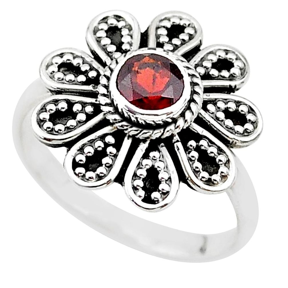 0.87cts natural red garnet 925 sterling silver solitaire ring size 8 t19845