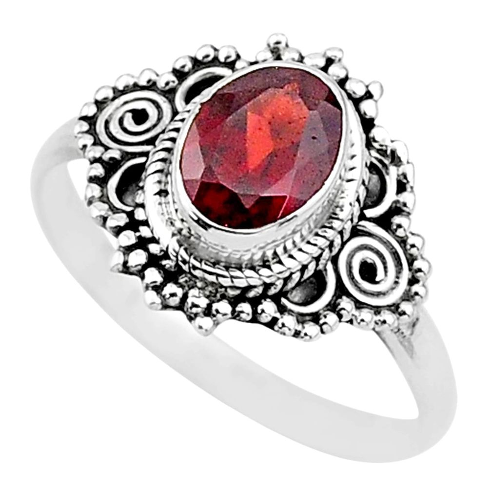 2.12cts natural red garnet 925 sterling silver solitaire ring size 9 t3598