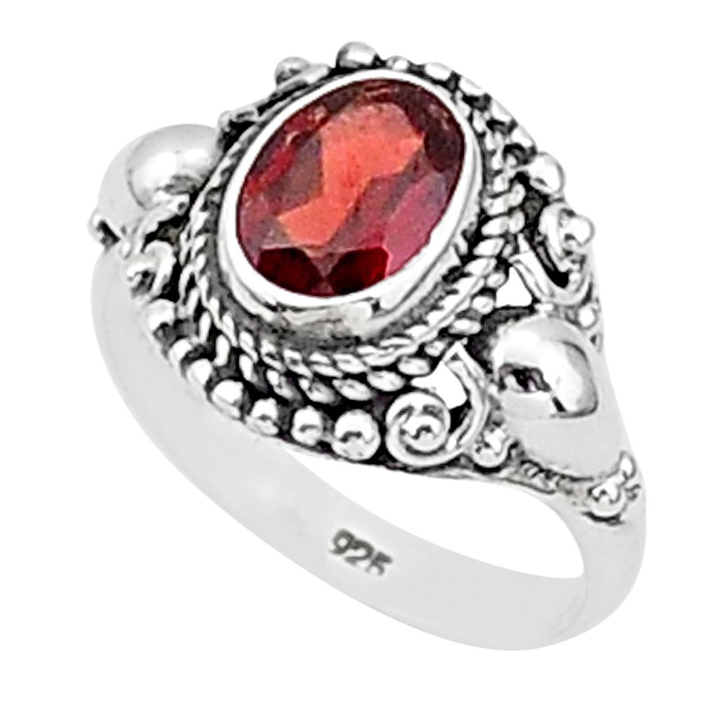 1.80cts natural red garnet 925 sterling silver solitaire ring size 6.5 t1375