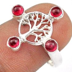 1.21cts natural red garnet 925 sterling silver tree of life ring size 7.5 t88774