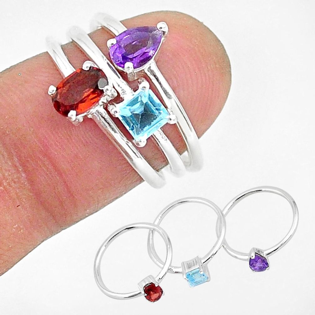 2.97cts natural red garnet amethyst 925 sterling silver 3 rings size 6 r93052