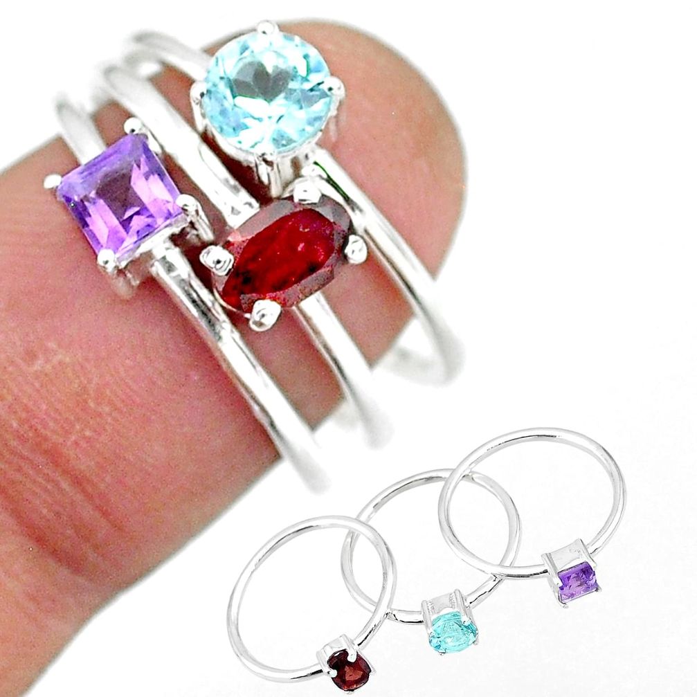 3.13cts natural red garnet amethyst 925 sterling silver 3 rings size 7 r92385