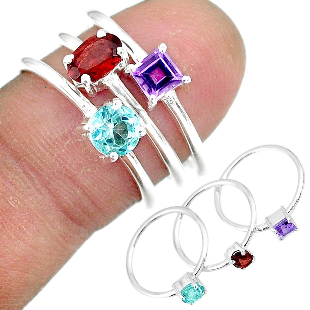 3.14cts natural red garnet amethyst 925 sterling silver 3 rings size 7 r92486