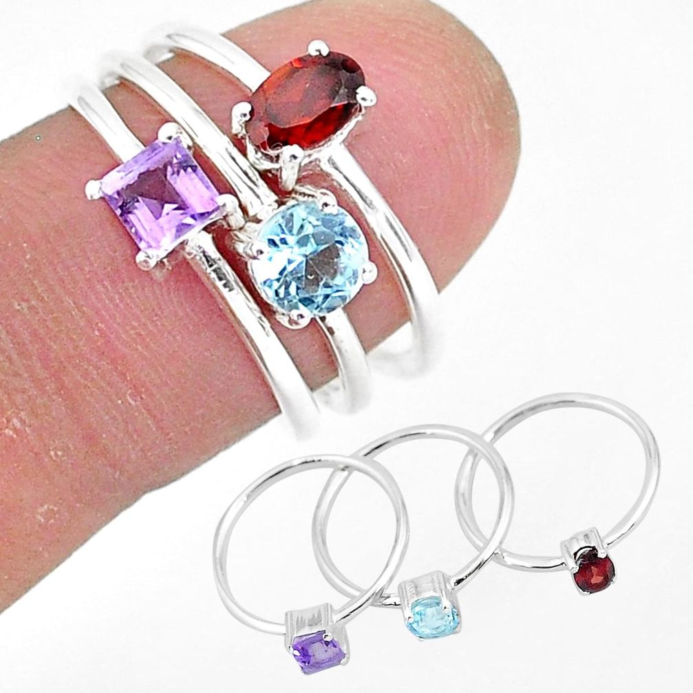 3.04cts natural red garnet amethyst 925 sterling silver 3 rings size 7 r93063