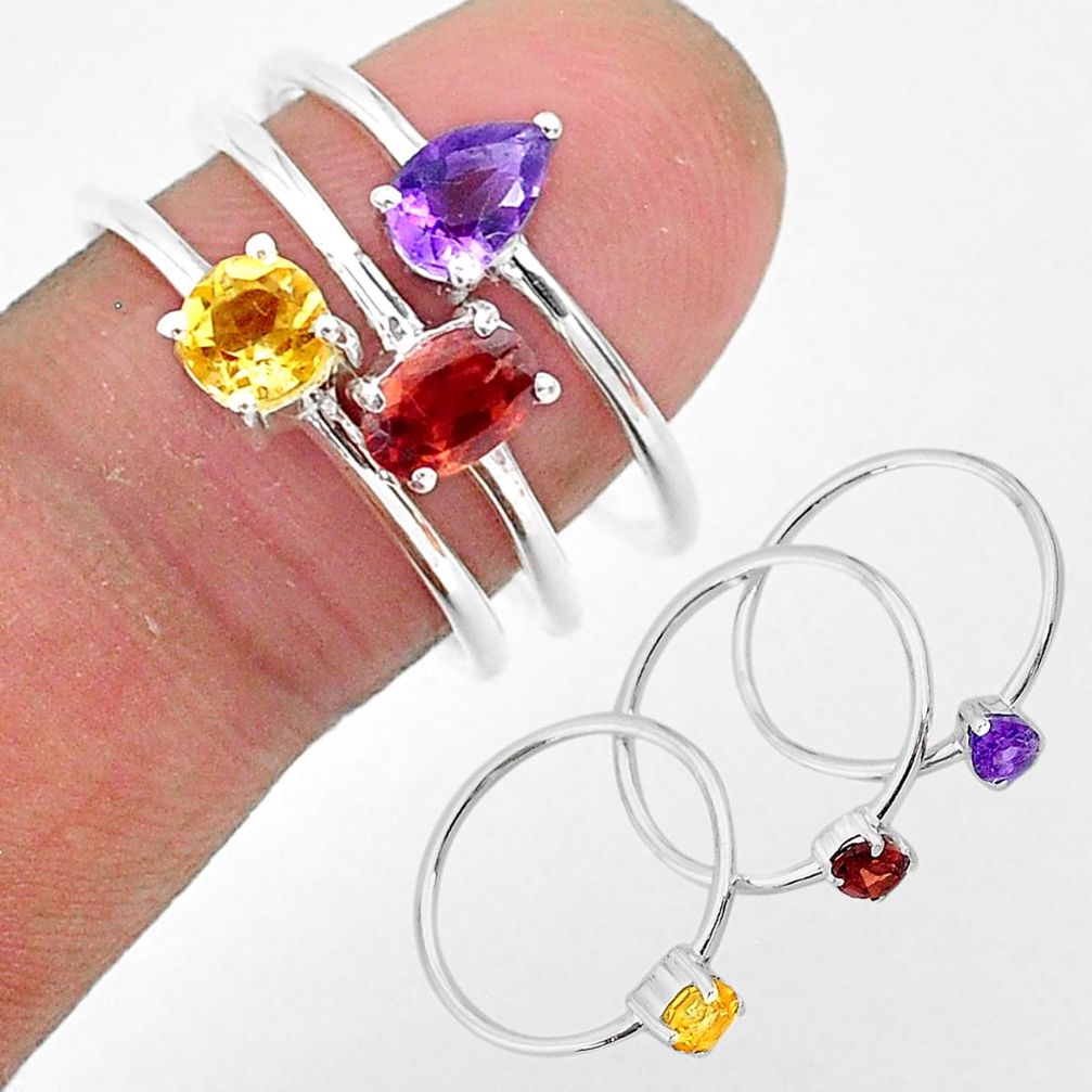 2.91cts natural red garnet amethyst 925 sterling silver 3 rings size 8 r93145