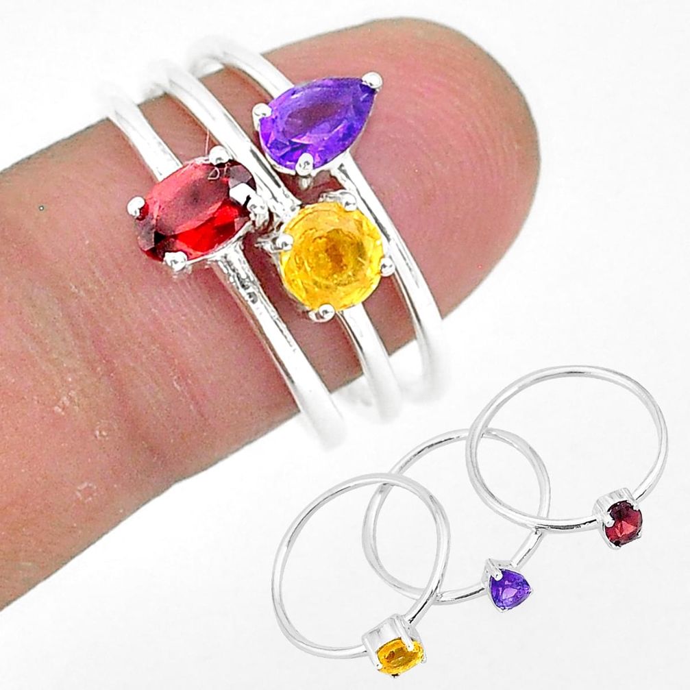 2.76cts natural red garnet amethyst 925 sterling silver 3 rings size 8 r93155