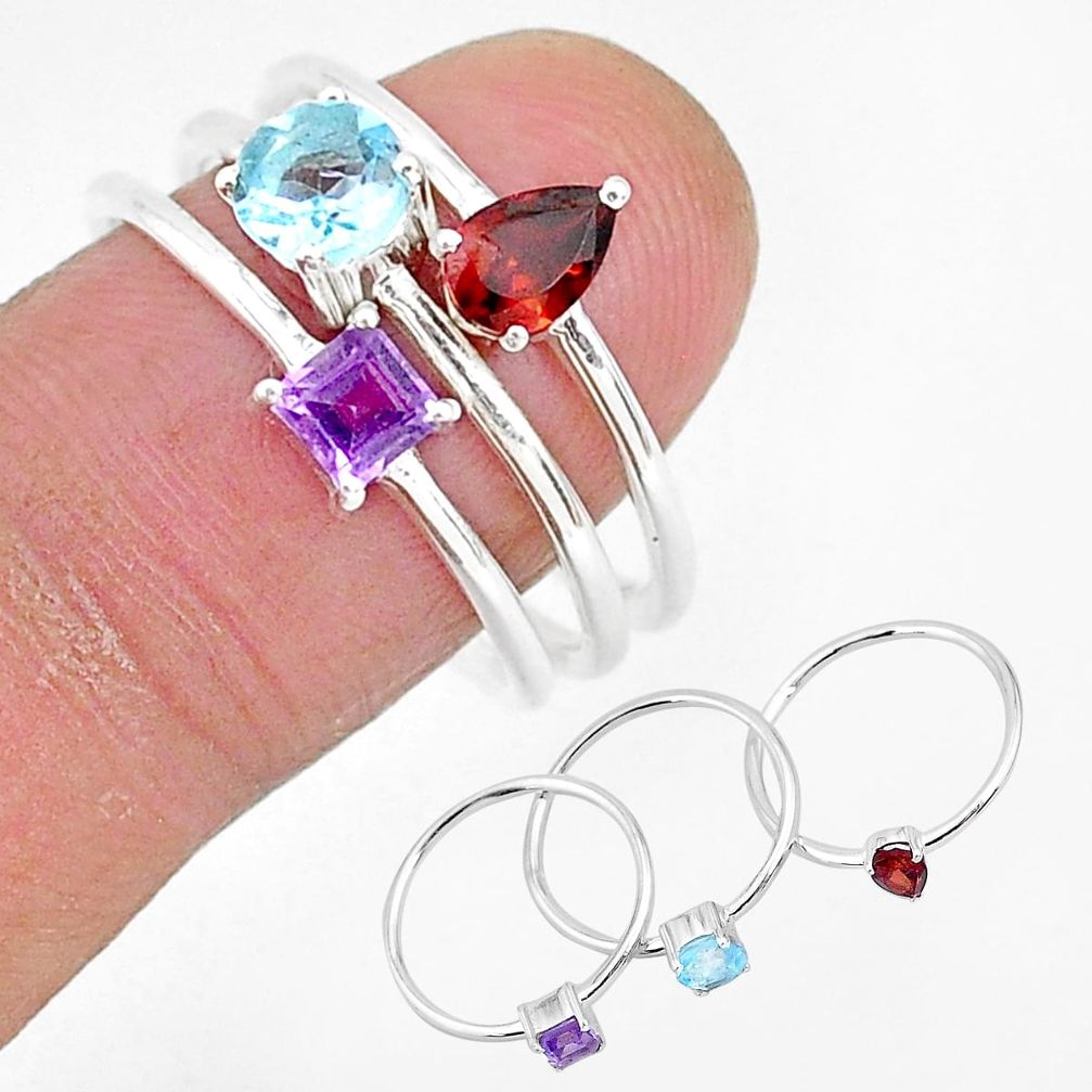 3.18cts natural red garnet amethyst 925 sterling silver 3 rings size 9 r93081