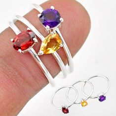 2.81cts natural red garnet amethyst citrine 925 silver 3 rings size 7 t74889