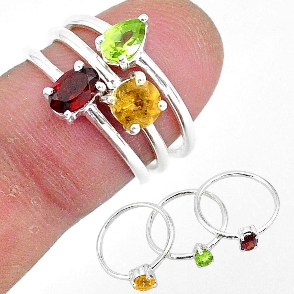 3.13cts natural red garnet citrine 925 sterling silver 3 rings size 6 r93022