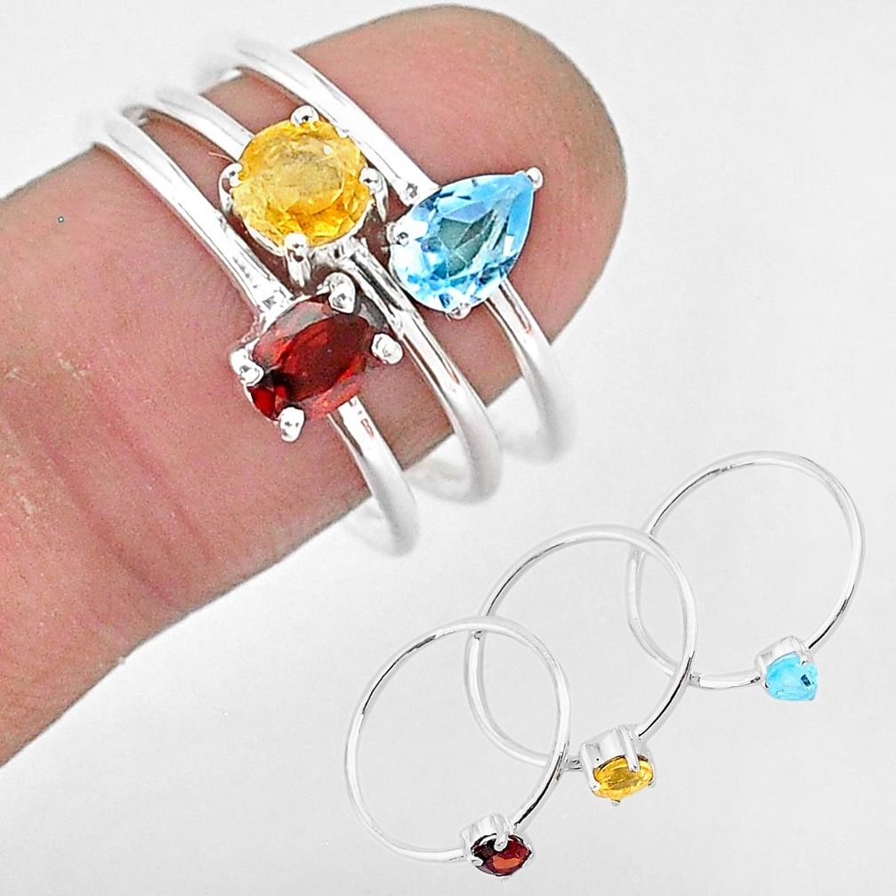 2.74cts natural red garnet citrine 925 sterling silver 3 rings size 8 r93127