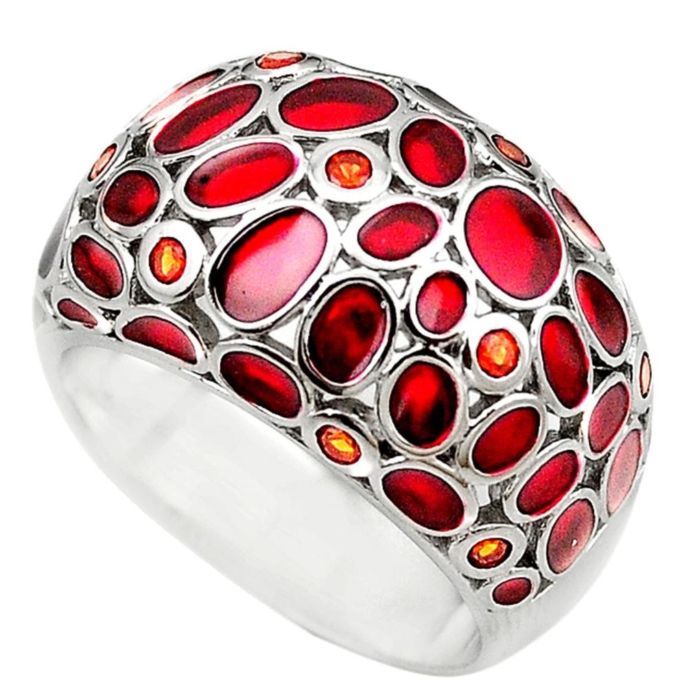 Natural red garnet enamel 925 sterling silver ring jewelry size 9 c22008