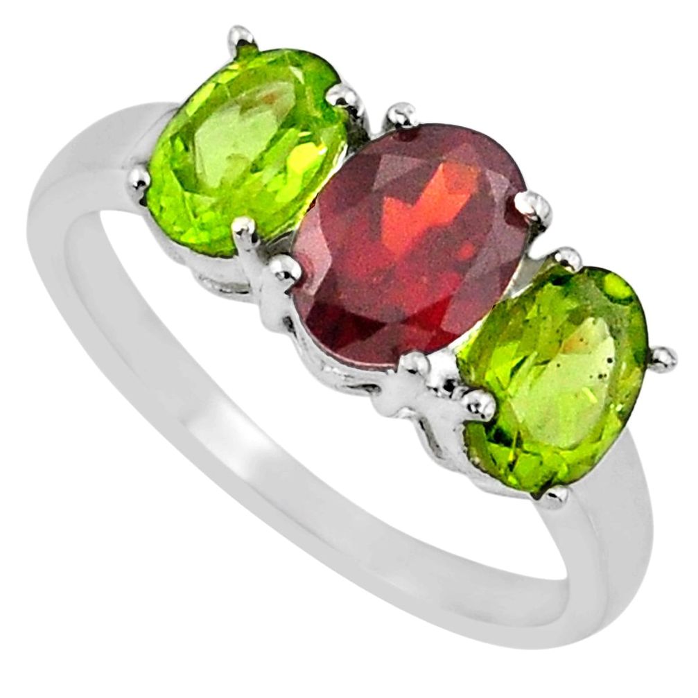 5.50cts natural red garnet green peridot 925 sterling silver ring size 7 r71278