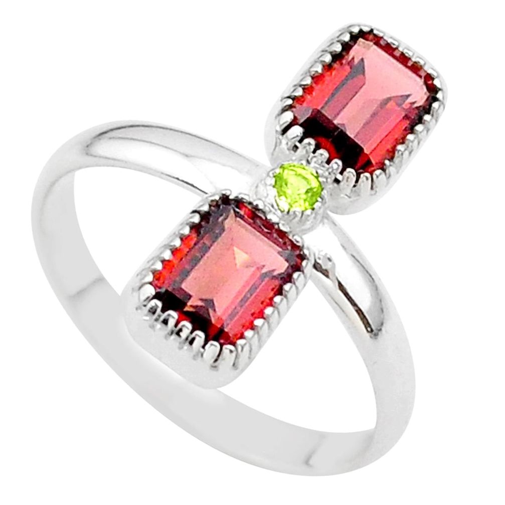 3.29cts natural red garnet green peridot 925 silver ring size 7 t34389