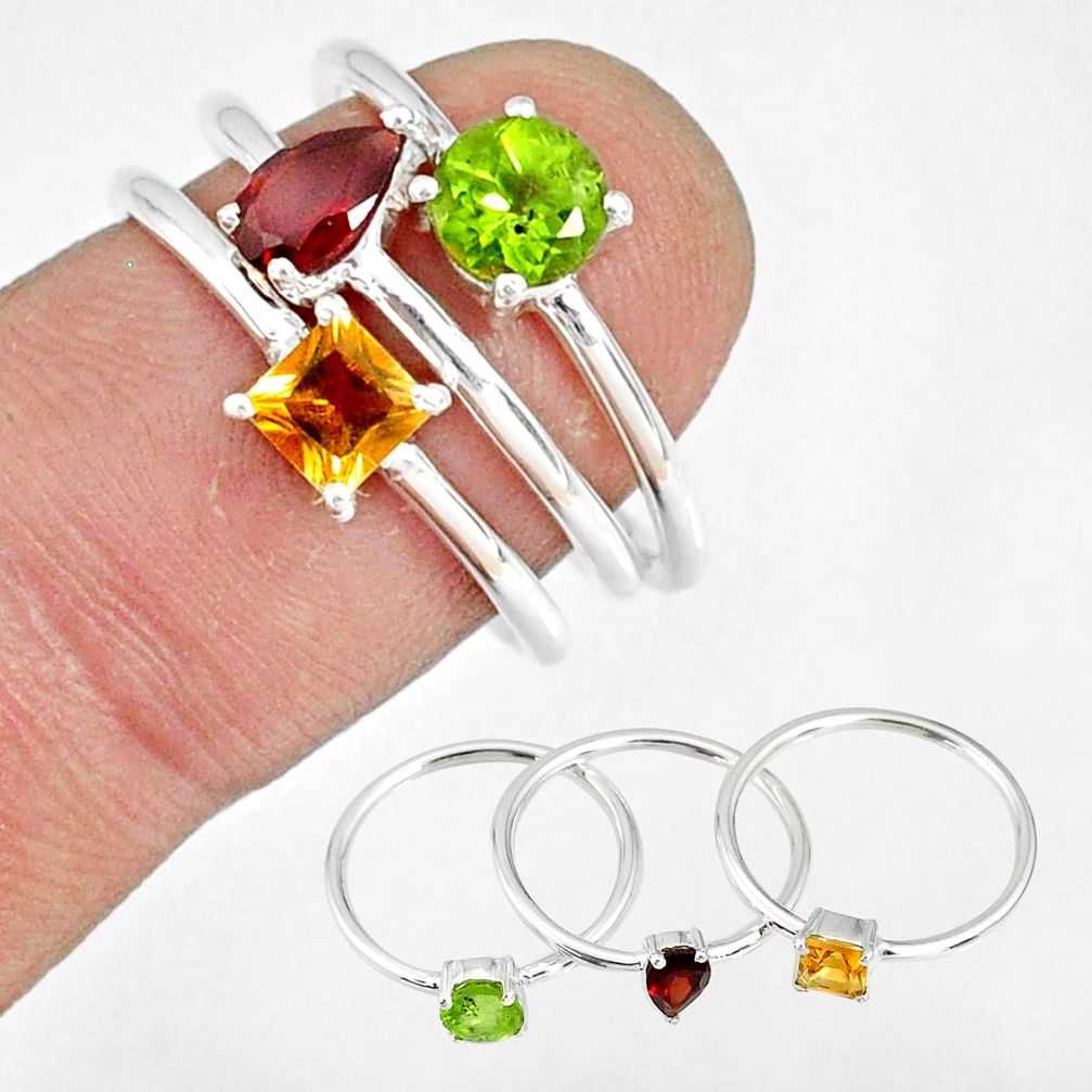 2.81cts natural red garnet peridot 925 silver stackable ring size 7 r79853