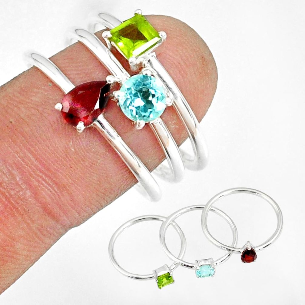 2.97cts natural red garnet peridot 925 silver stackable ring size 8 r79891